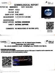4.05/CT Natural Blue Sapphire with Govt Lab Certificate (23310)